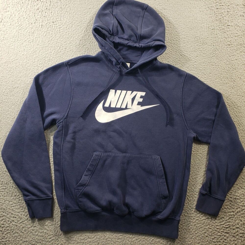 Nike Sportswear Hoodie Men's Small Blue Club Fleece Pullover Stretch Sweatshirt